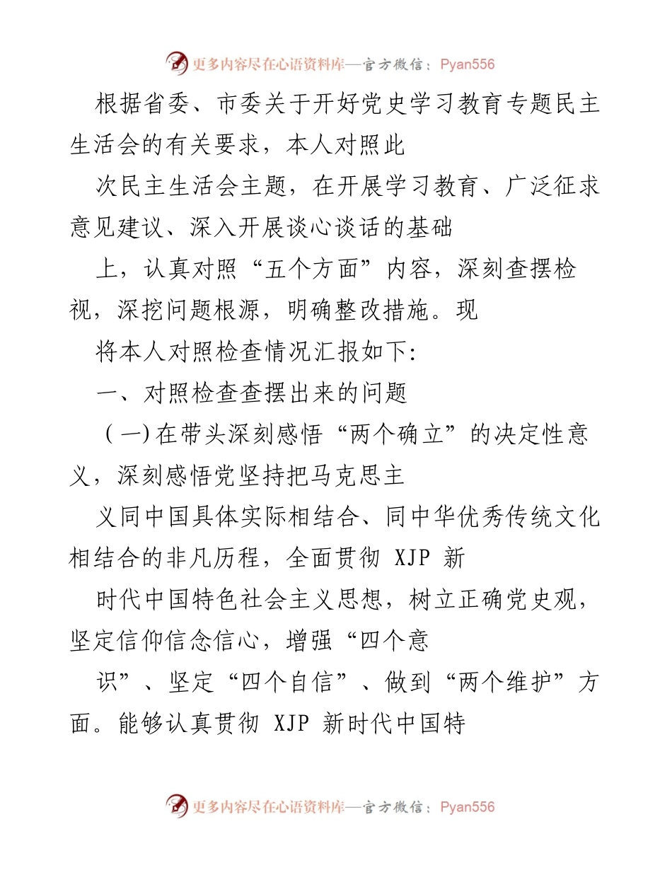[发言] 党史学习教育专题民主生活会 - 深刻检视与整改措施汇报_3.docx_第1页