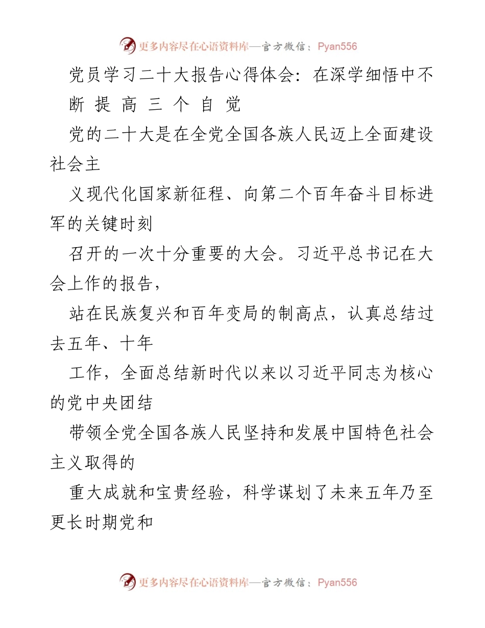 [发言] 党员学习会 - 深学细悟党的二十大报告精神，提升政治自觉与服务意识_1.docx_第1页