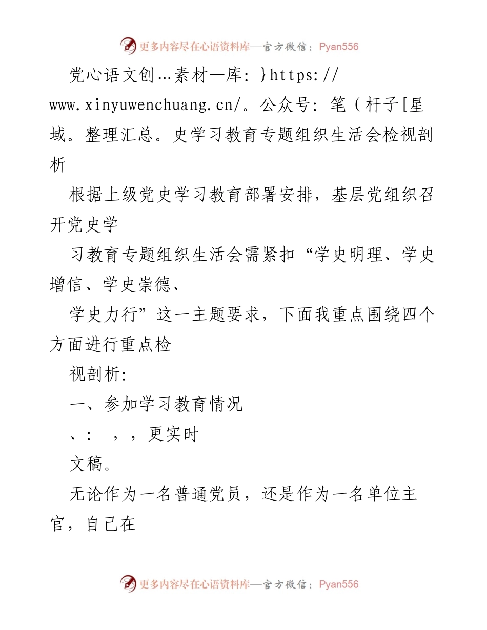 [发言] 党史学习教育专题组织生活会 - 党史学习教育检视与反思.docx_第1页