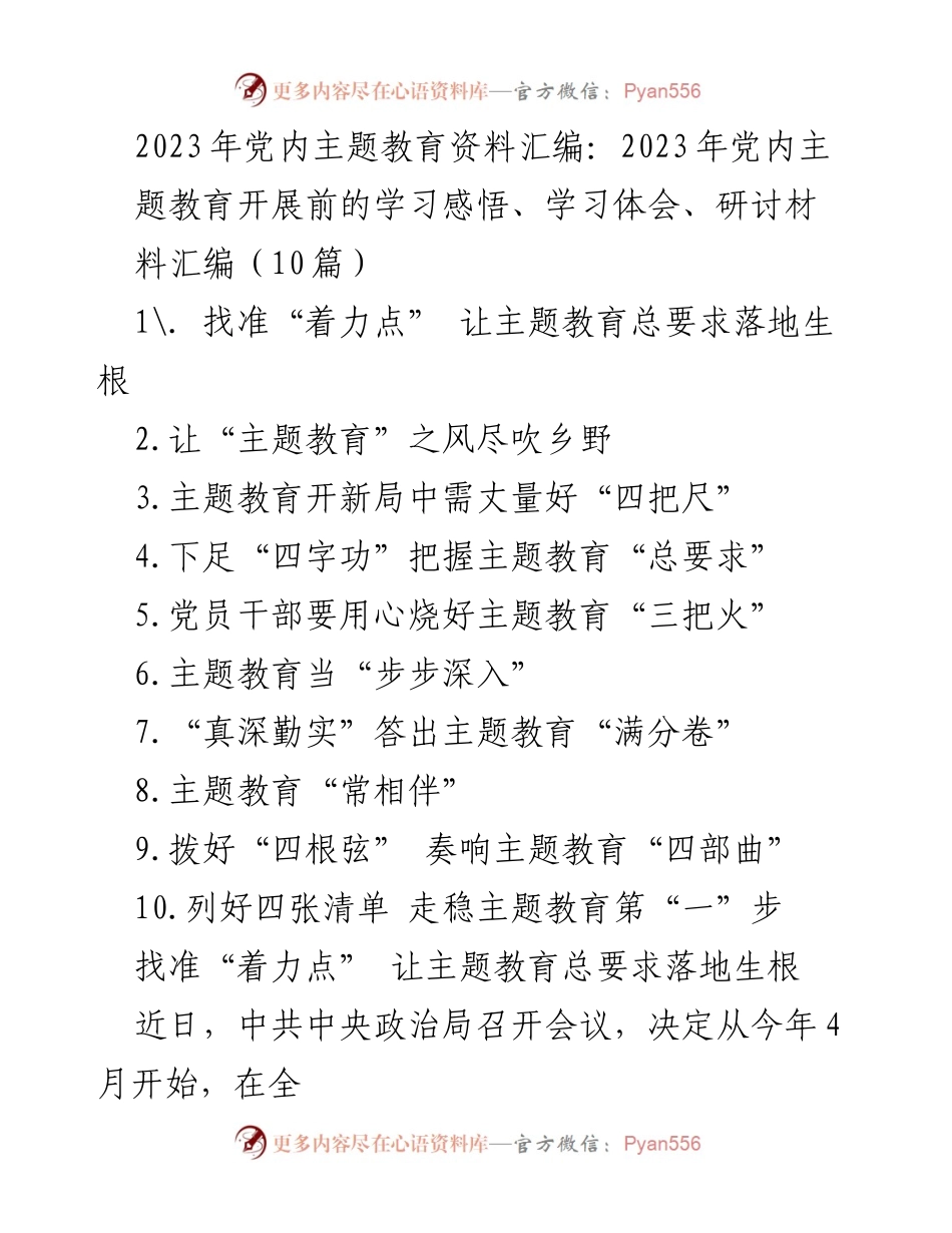 [发言] 党内主题教育会议 - 2023年党内主题教育的重要性与实施策略.docx_第1页