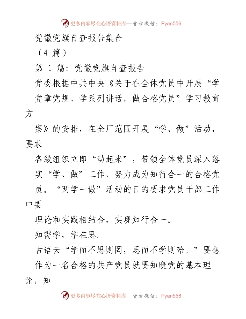 [发言] 党内学习活动 - 党徽党旗自查报告总结与实践指导.docx_第1页