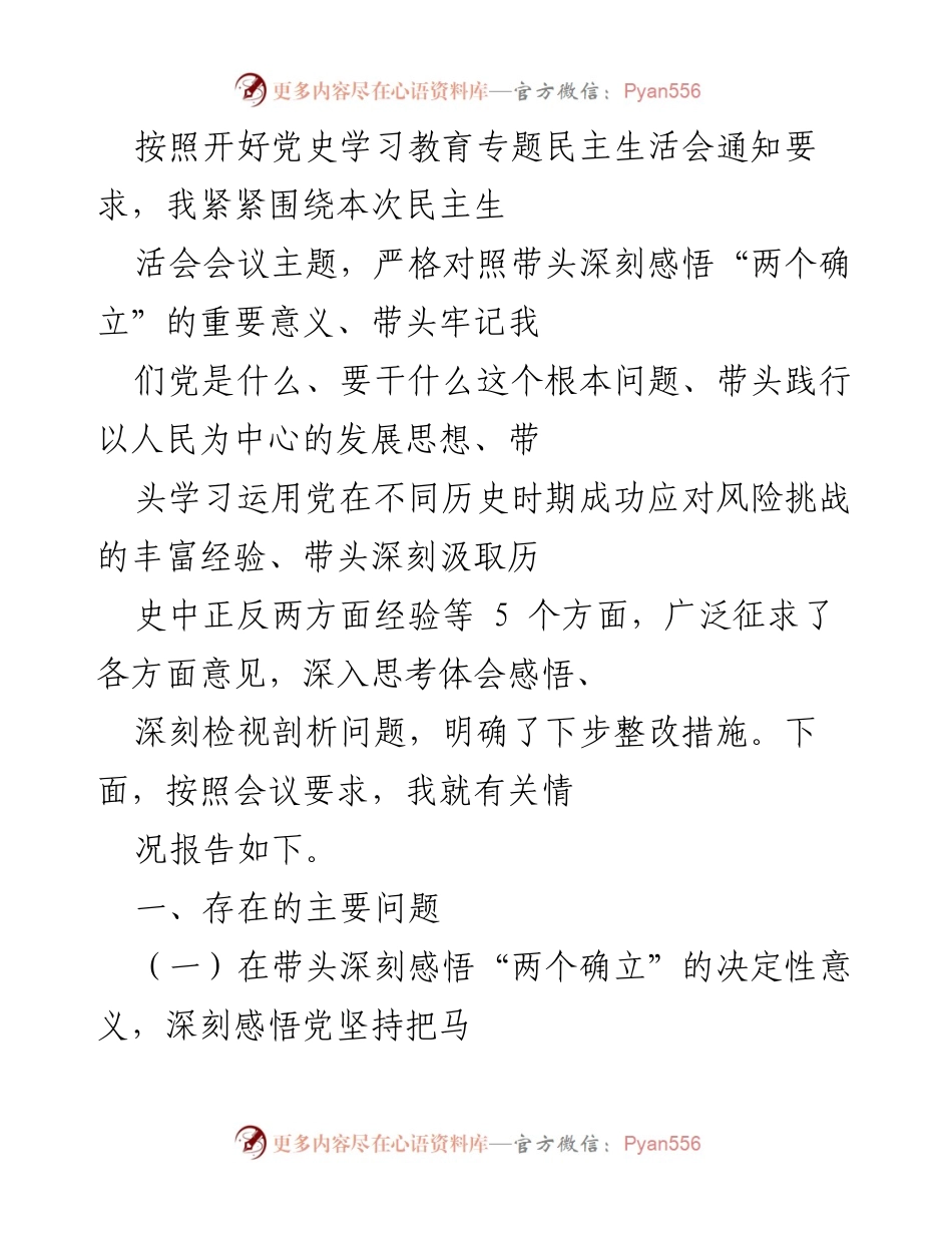 [发言] 党史学习教育专题民主生活会 - 深刻检视与整改措施报告_1.docx_第1页