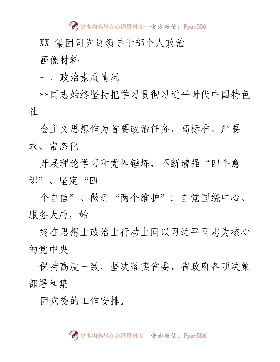 [发言] 党员领导干部个人政治画像材料 - 党员领导干部政治素质与担当分析.docx_第1页
