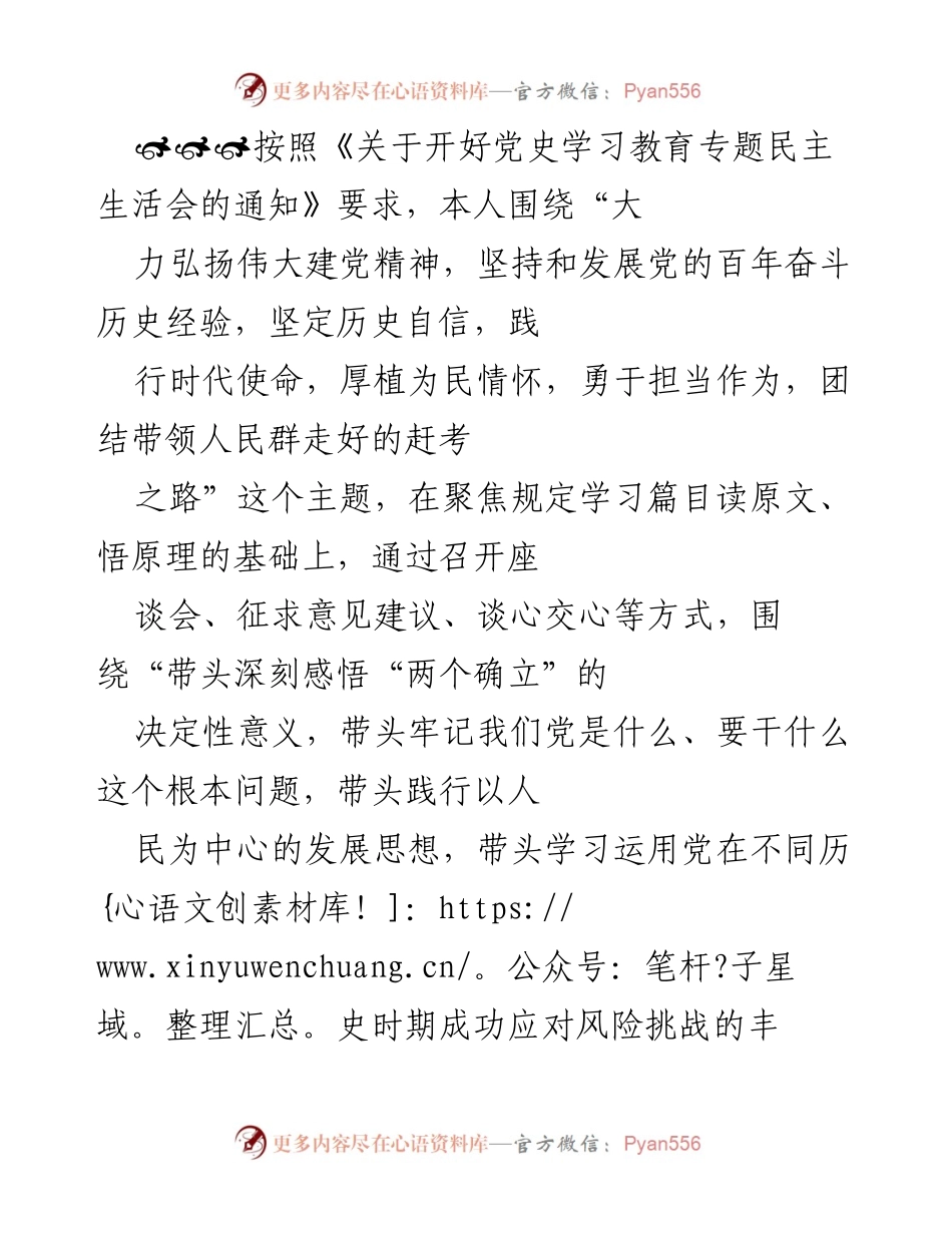 [发言] 党史学习教育专题民主生活会 - 深化党史学习，坚定历史自信与担当作为.docx_第1页