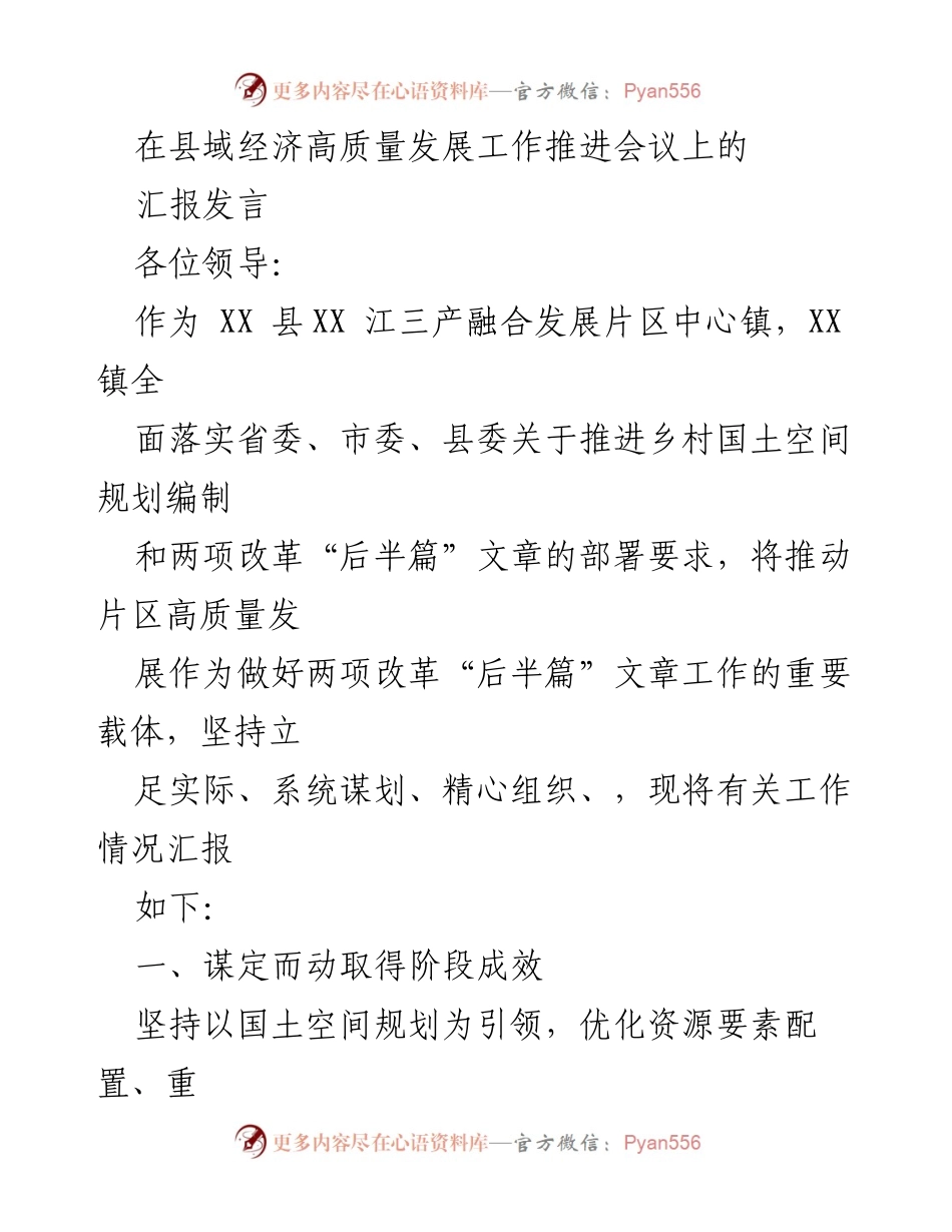 [发言] 会议 - 推动县域经济高质量发展的实践与挑战.docx_第1页