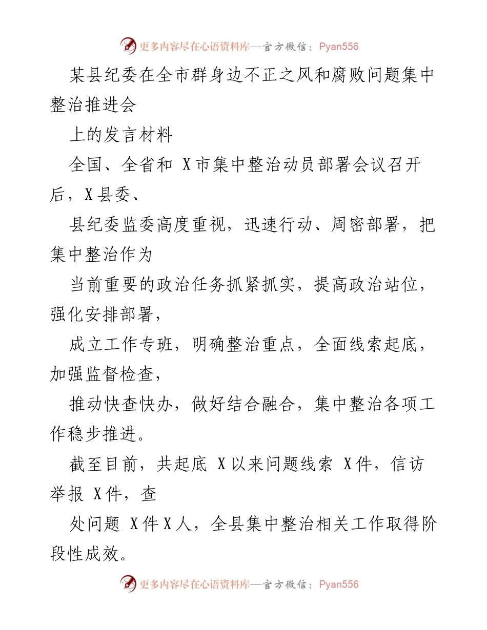 [发言] 会议 - 加强政治站位，推动集中整治腐败问题的有效落实.docx_第1页