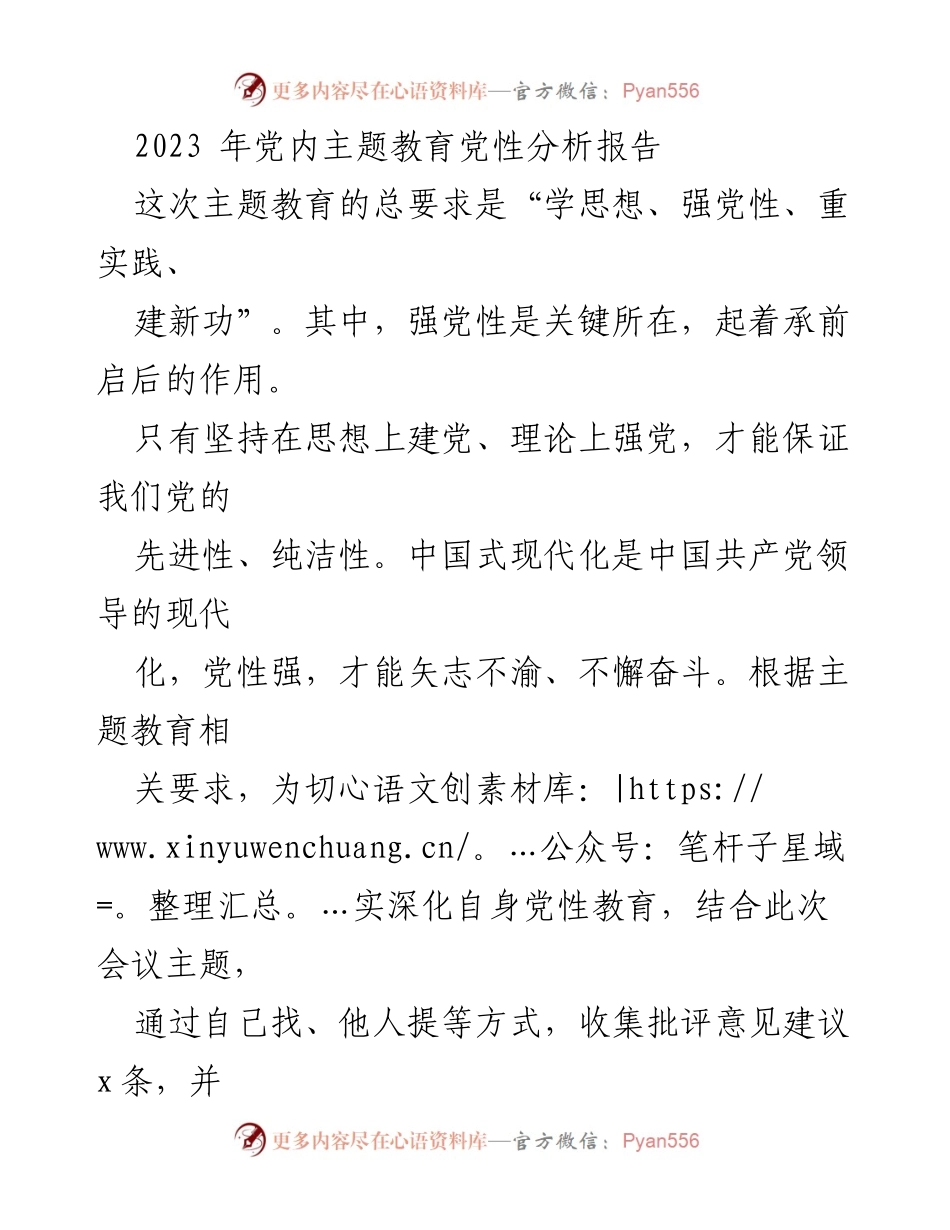 [发言] 党内主题教育会议 - 2023年党性分析报告及整改措施.docx_第1页