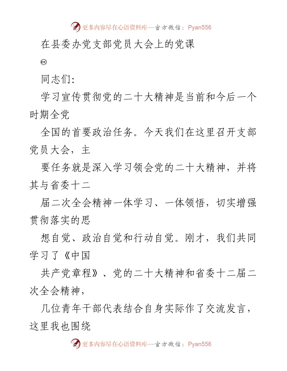 [发言] 党员大会 - 深入学习贯彻党的二十大精神.docx_第1页