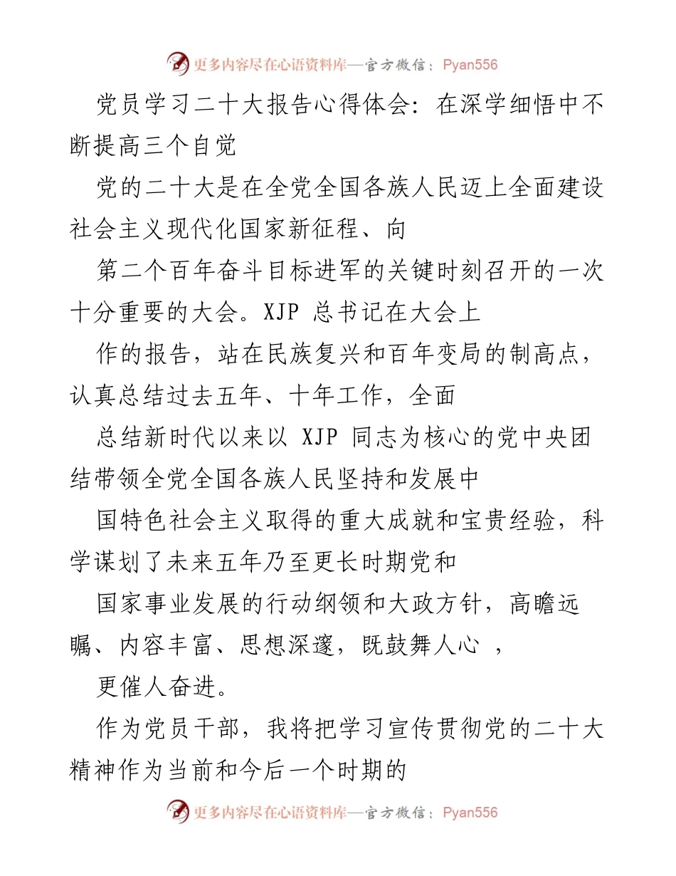 [发言] 党员学习会 - 深学细悟党的二十大报告，提升政治自觉与服务意识.docx_第1页