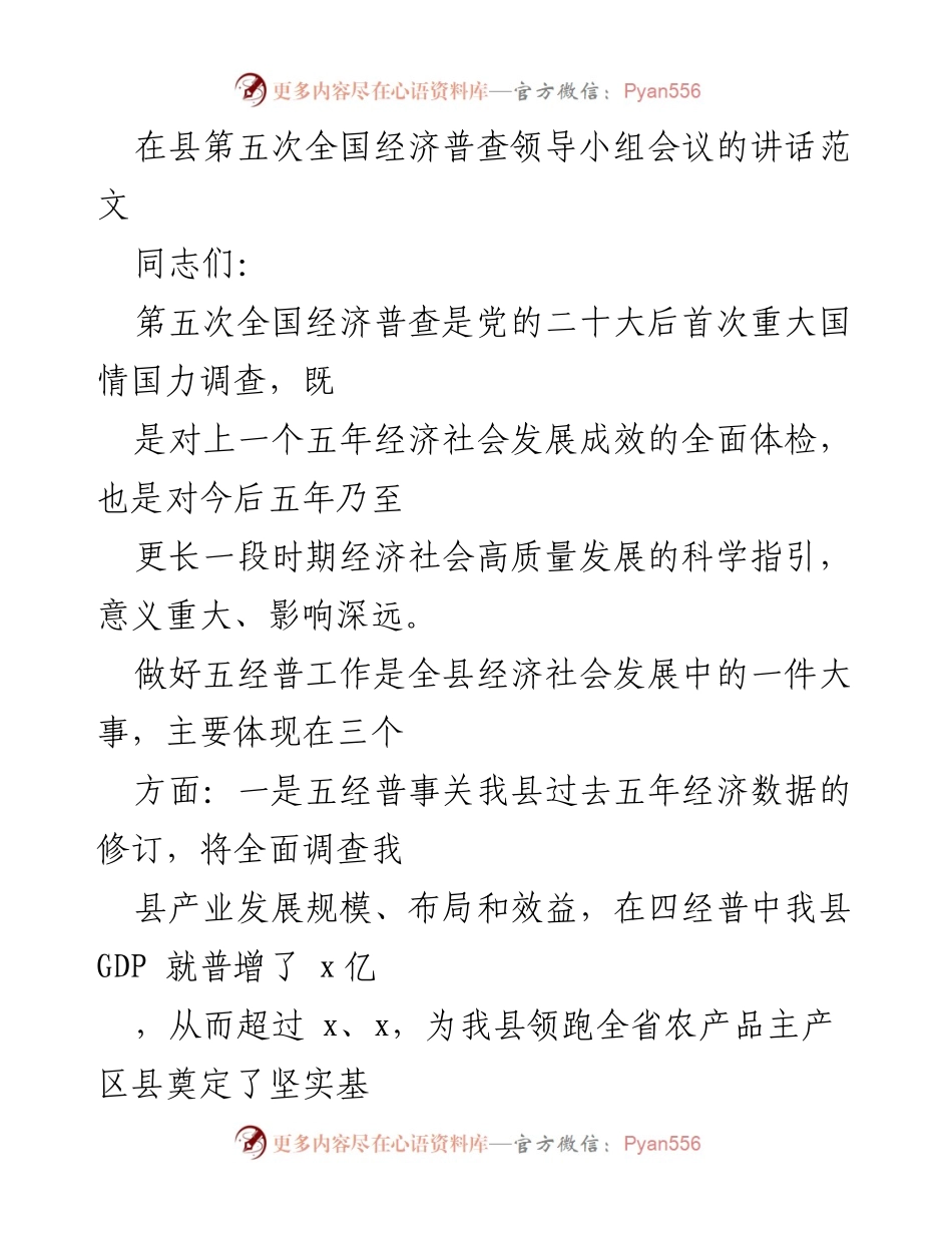 [发言] 会议 - 加强五经普工作的重要性与挑战分析.docx_第1页
