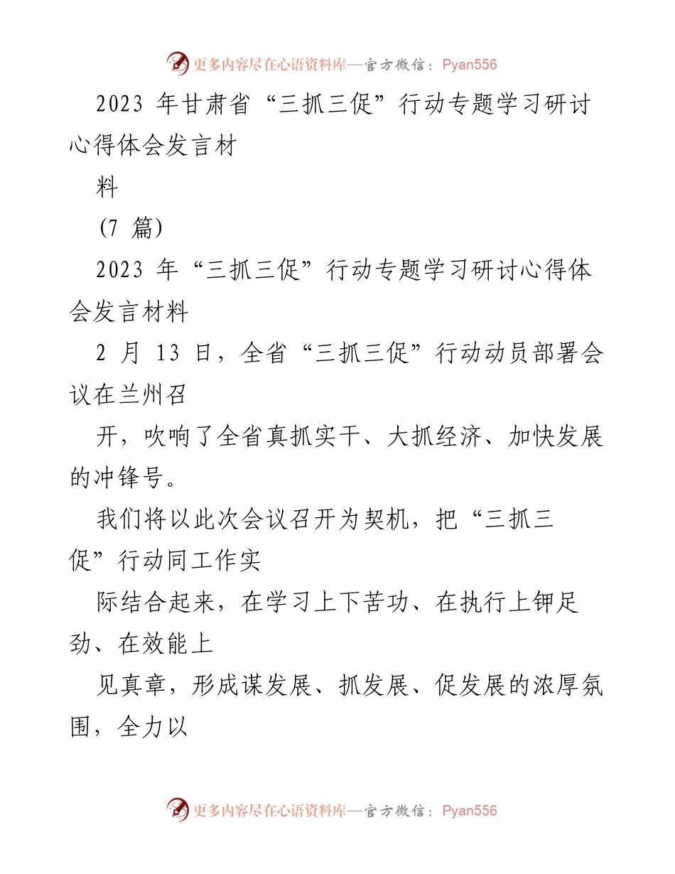 [发言] 会议 - 甘肃省“三抓三促”行动动员部署会议心得体会.docx_第1页