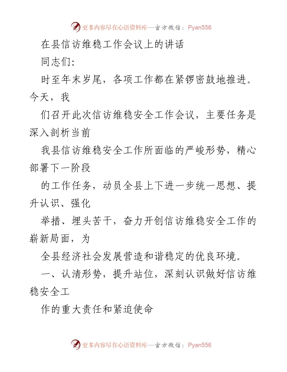 [发言] 信访维稳工作会议 - 深入剖析信访维稳形势，强化责任与措施.docx_第1页