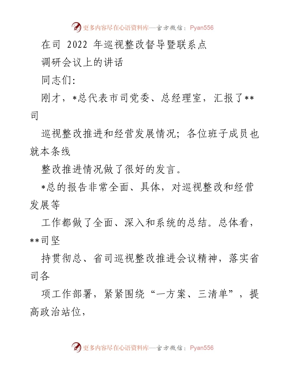 [发言] 会议 - 巡视整改与经营发展工作总结讲话.docx_第1页
