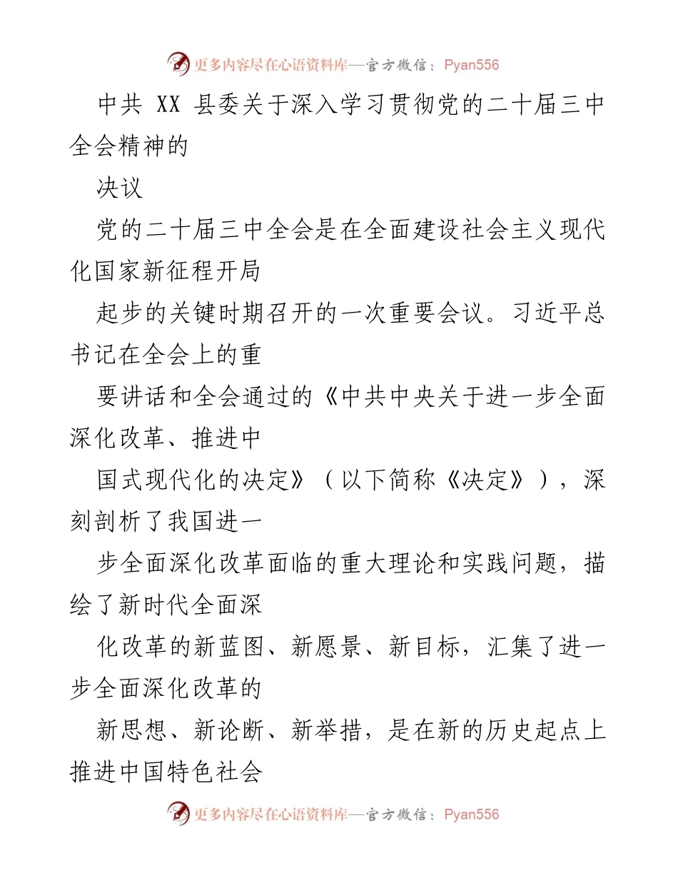 [发言] 会议 - 深入学习贯彻党的二十届三中全会精神的决议.docx_第1页