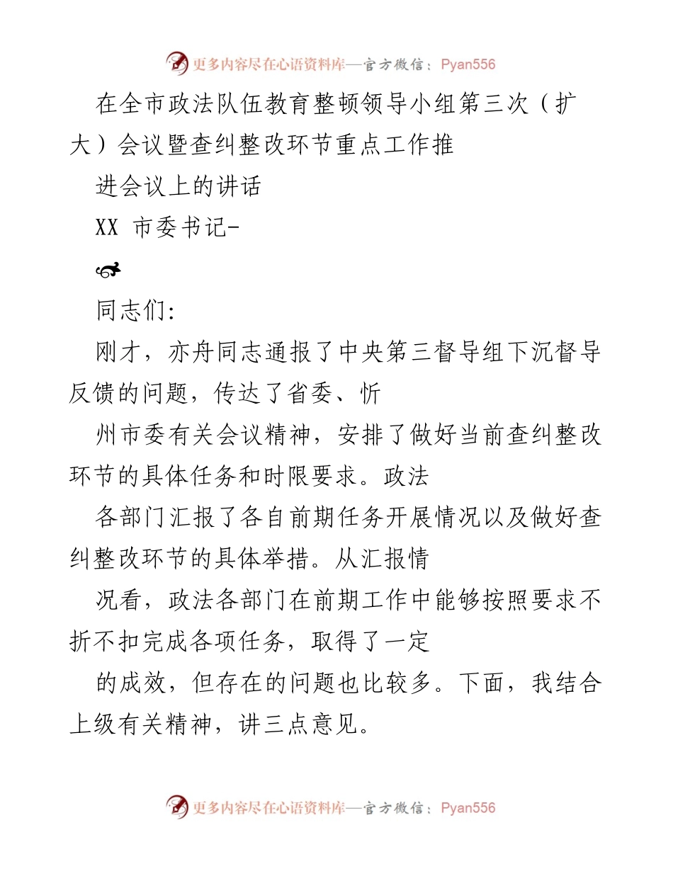 [发言] 会议 - 加强政法队伍教育整顿，压实整改责任.docx_第1页