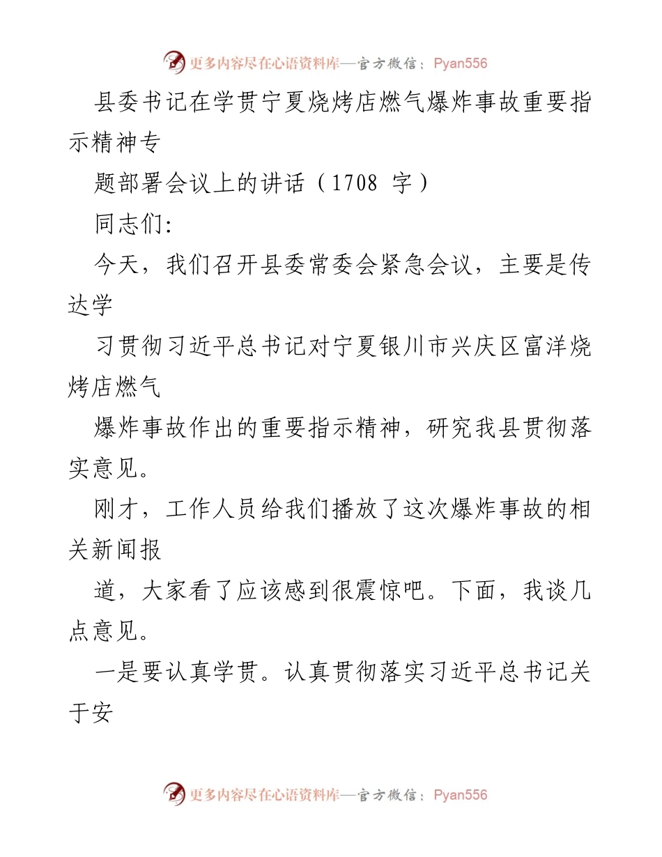 [发言] 会议 - 加强安全生产，坚决防范重特大事故的指示精神.docx_第1页
