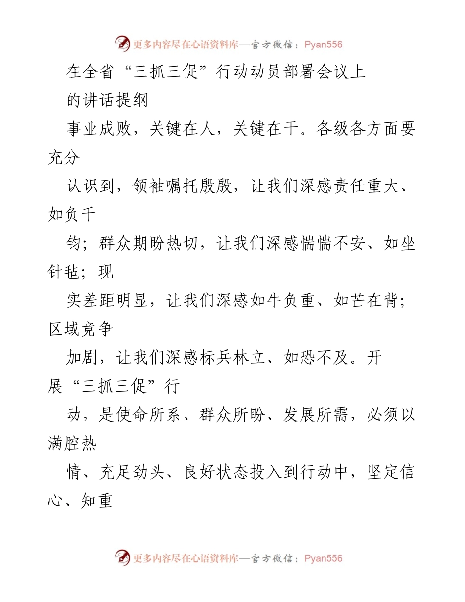 [发言] 会议 - 全省“三抓三促”行动动员部署会议讲话提纲.docx_第1页