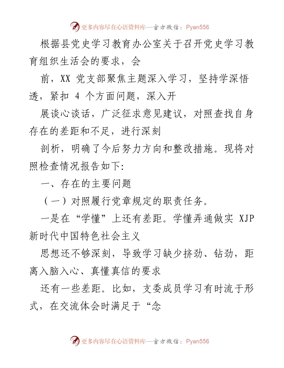 [发言] 党史学习教育组织生活会 - 深入剖析党支部存在的问题及整改措施.docx_第1页