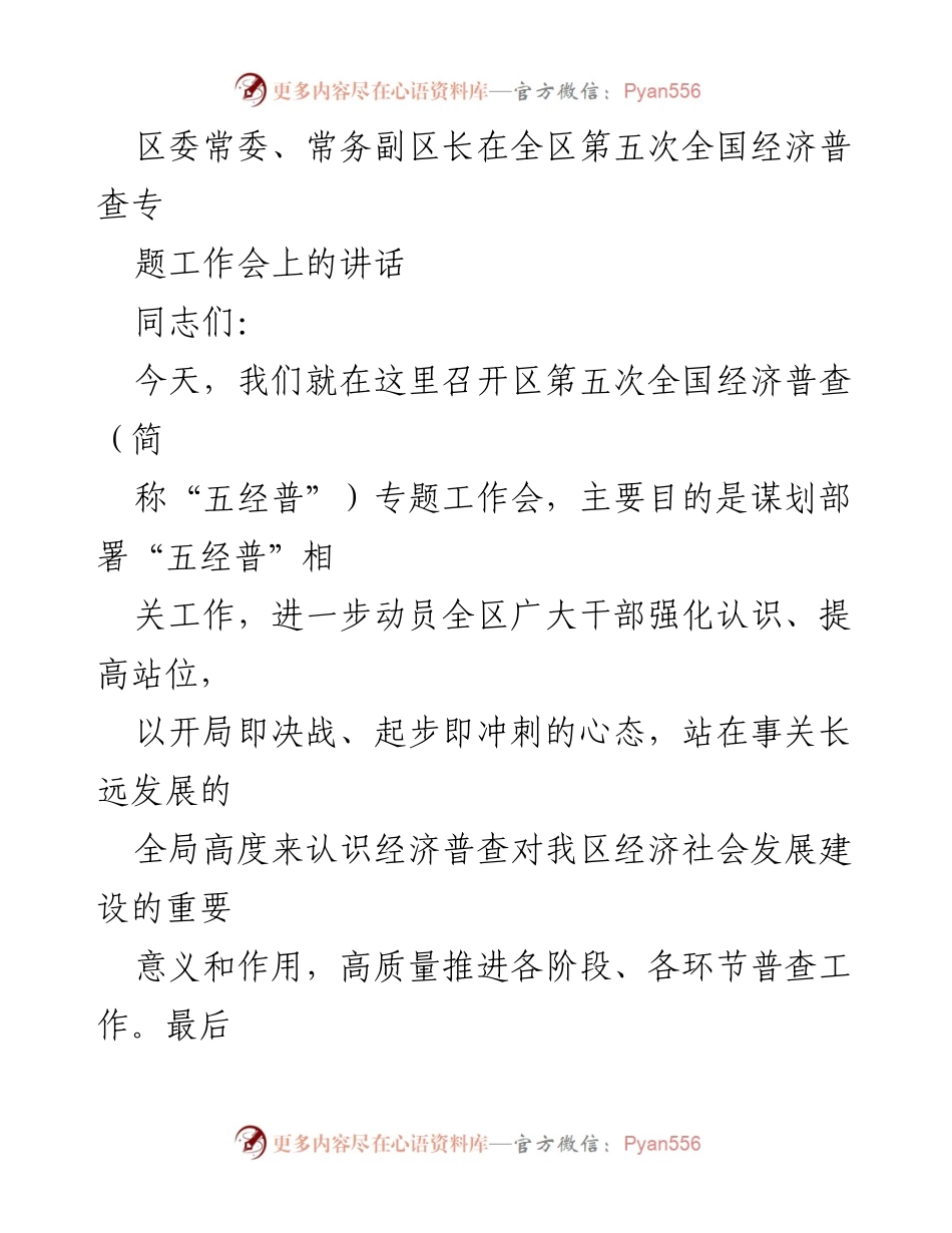 [发言] 会议 - 区第五次全国经济普查专题工作会讲话要点.docx_第1页