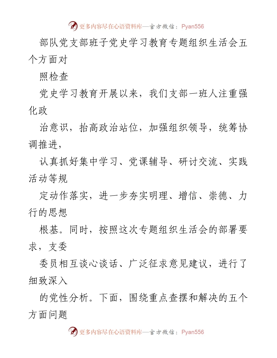 [发言] 党史学习教育专题组织生活会 - 党支部班子对照检查及问题剖析.docx_第1页