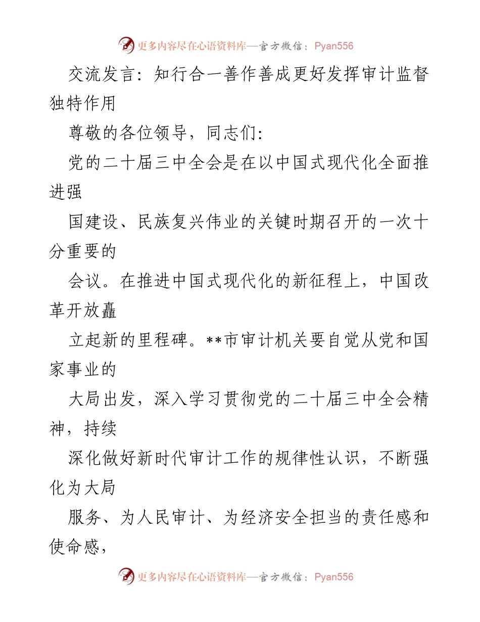 [发言] 会议 - 深化审计工作，服务高质量发展.docx_第1页