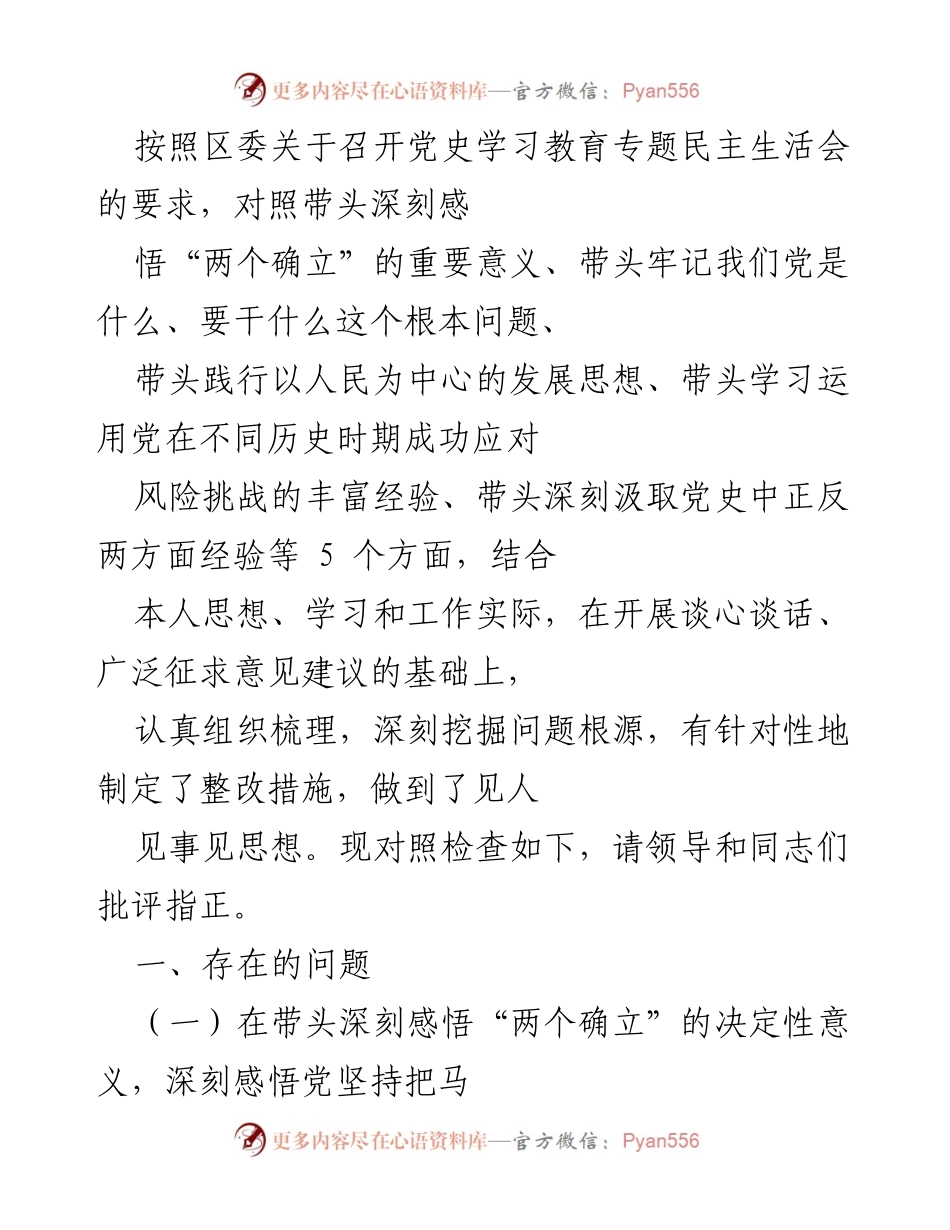[发言] 党史学习教育专题民主生活会 - 深刻检视问题，落实整改措施.docx_第1页