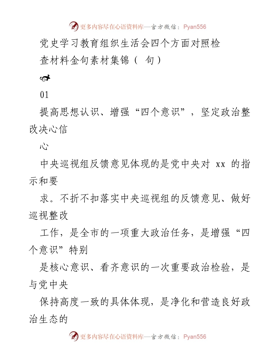 [发言] 党史学习教育组织生活会 - 加强巡视整改，提升政治站位与担当.docx_第1页