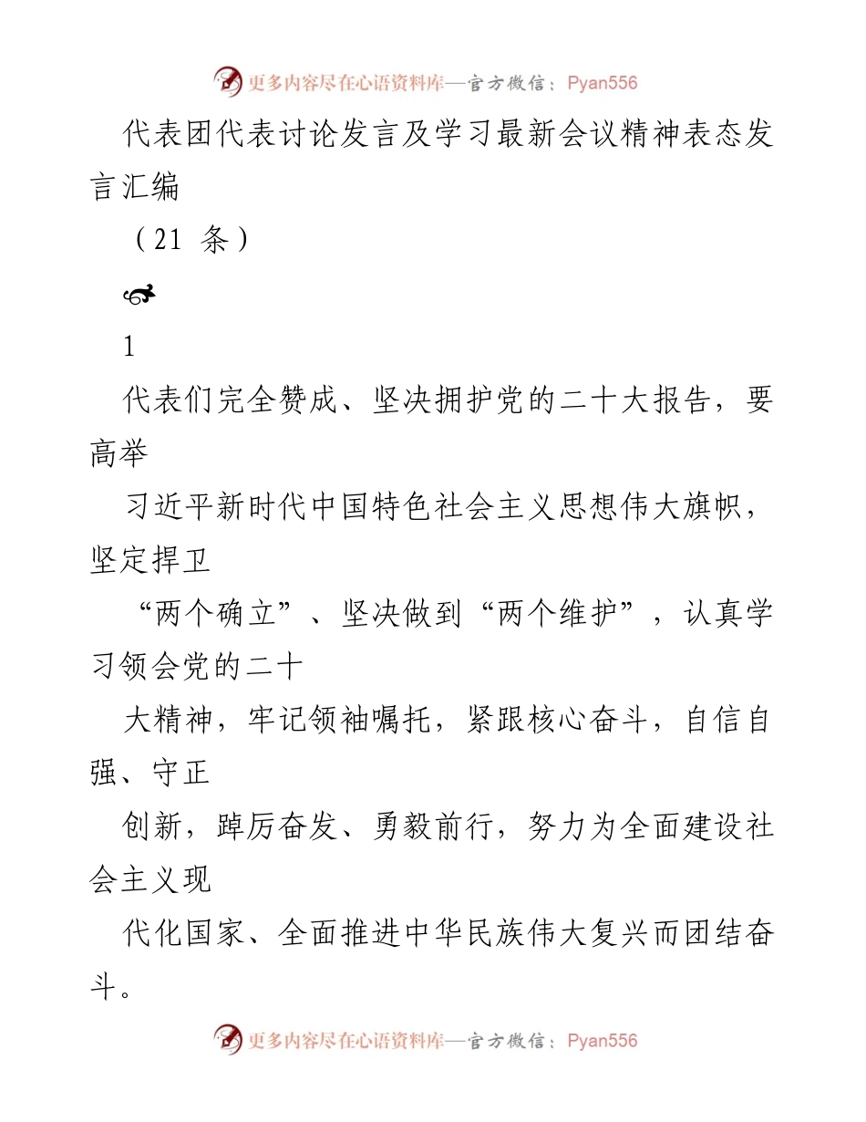 [发言] 会议讨论 - 坚决拥护党的二十大精神，团结奋斗新征程.docx_第1页