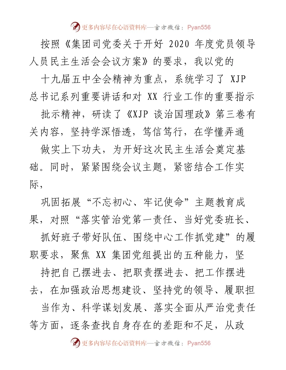 [发言] 党员领导人员民主生活会 - 深刻剖析与整改措施报告.docx_第1页