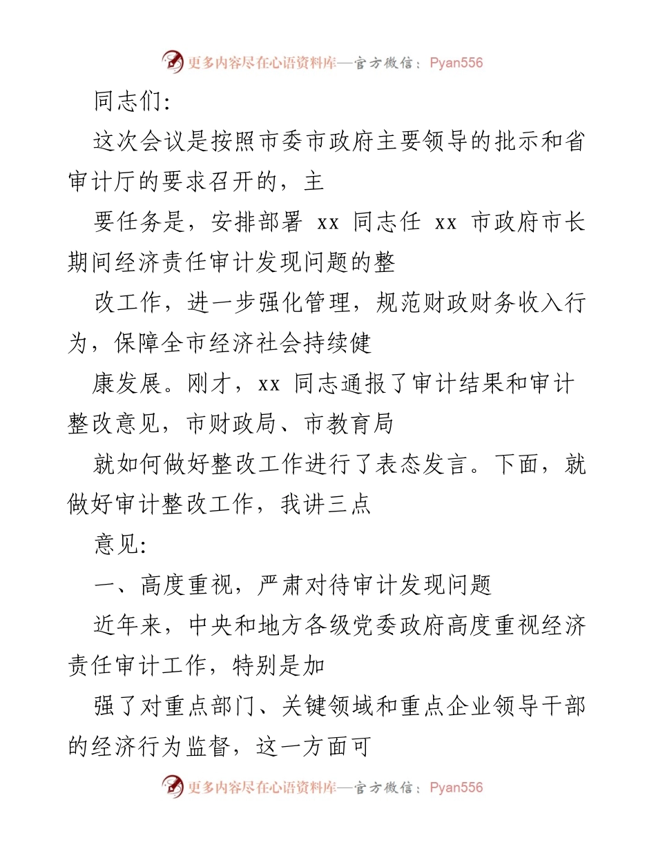 [发言] 会议 - 强化审计整改工作，确保经济责任落实.docx_第1页