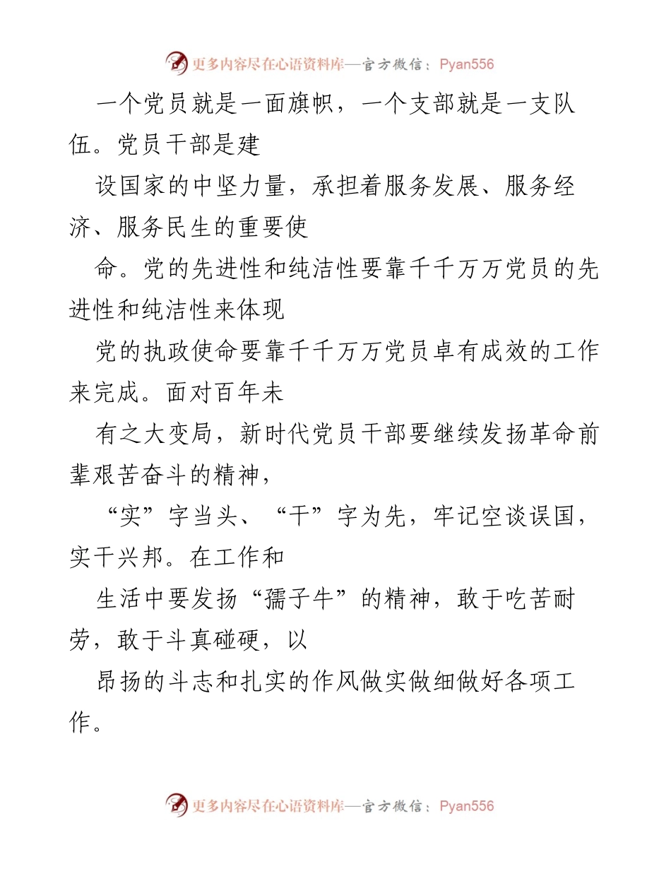 [发言] 党员干部大会 - 积极践行党员精神，推动实干兴邦.docx_第1页