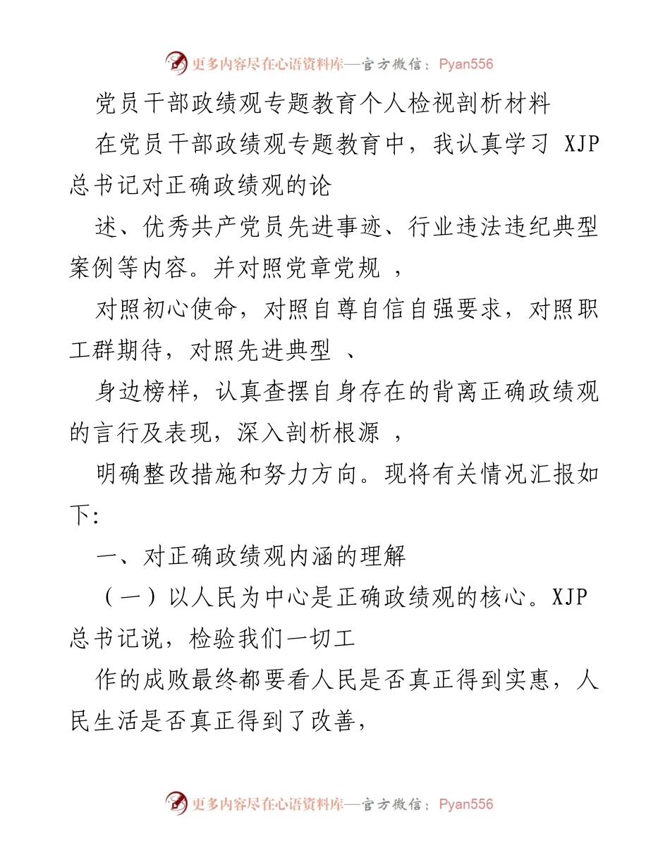 [发言] 党员干部政绩观专题教育 - 个人检视剖析与整改措施.docx_第1页