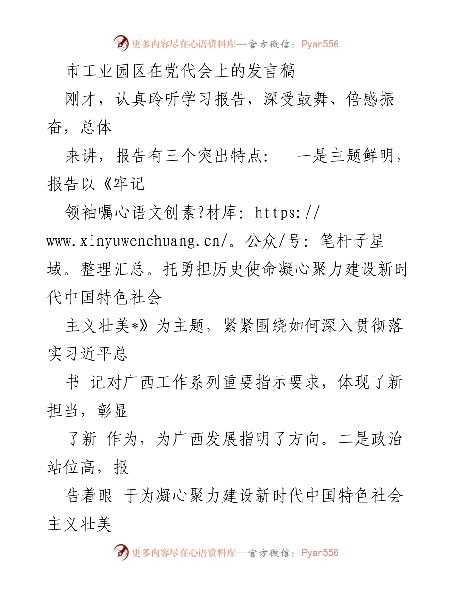 [发言] 党代会 - 强化责任担当，推动园区高质量发展.docx_第1页