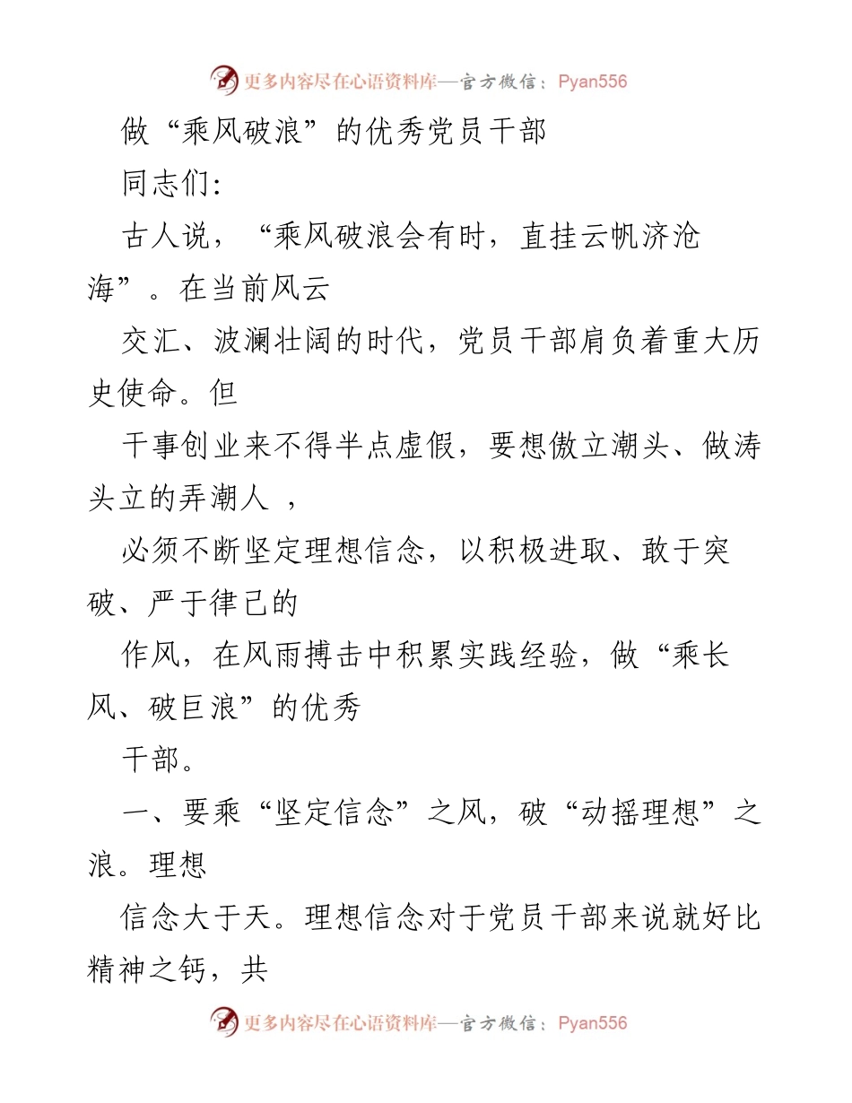 [发言] 党员干部大会 - 做“乘风破浪”的优秀党员干部_1.docx_第1页