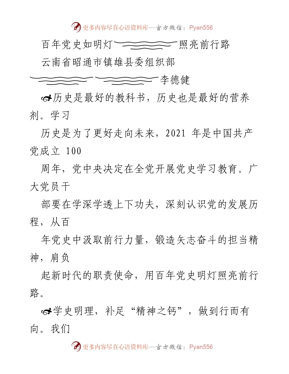 [发言] 党史学习教育活动 - 百年党史照亮前行，激发奋斗精神.docx_第1页