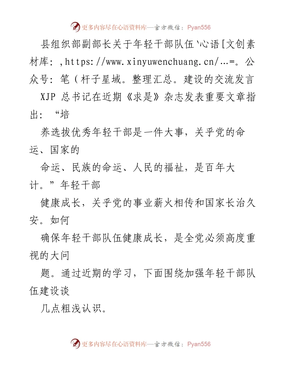 [发言] 会议交流 - 加强年轻干部队伍建设的思考与建议_1.docx_第1页