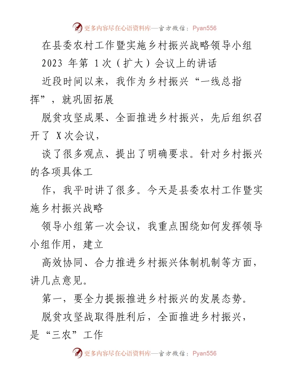 [发言] 会议 - 加快推进乡村振兴的战略实施.docx_第1页
