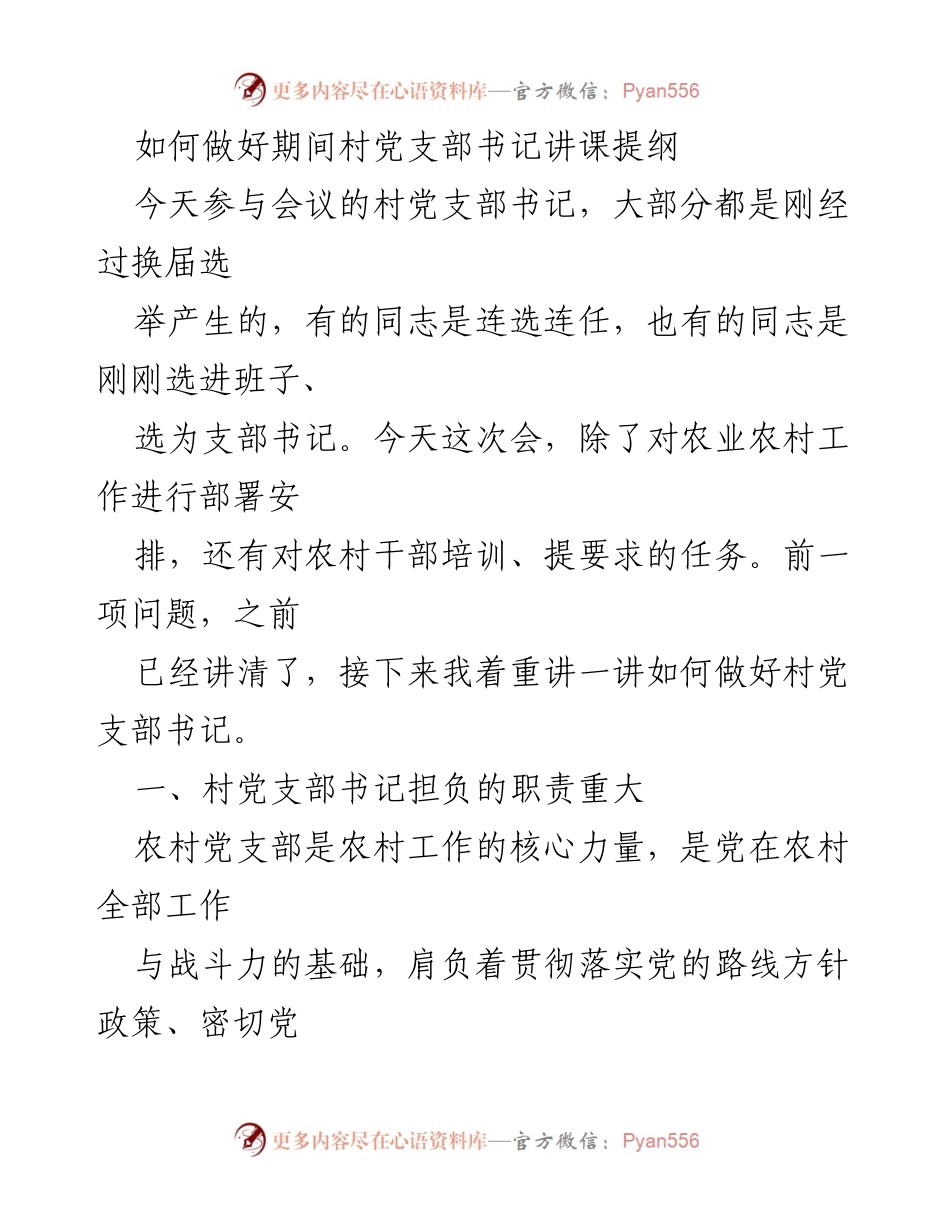 [发言] 会议 - 如何做好村党支部书记的职责与方法_1.docx_第1页