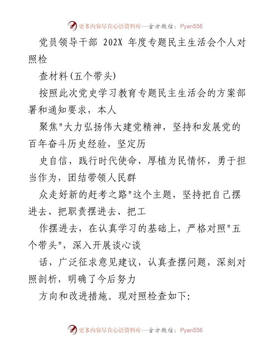 [发言] 党员领导干部年度专题民主生活会 - 个人对照检查材料及整改措施总结.docx_第1页