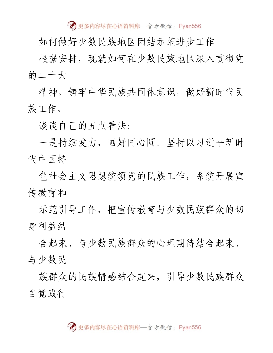 [发言] 会议 - 加强少数民族地区团结示范工作的五点建议.docx_第1页