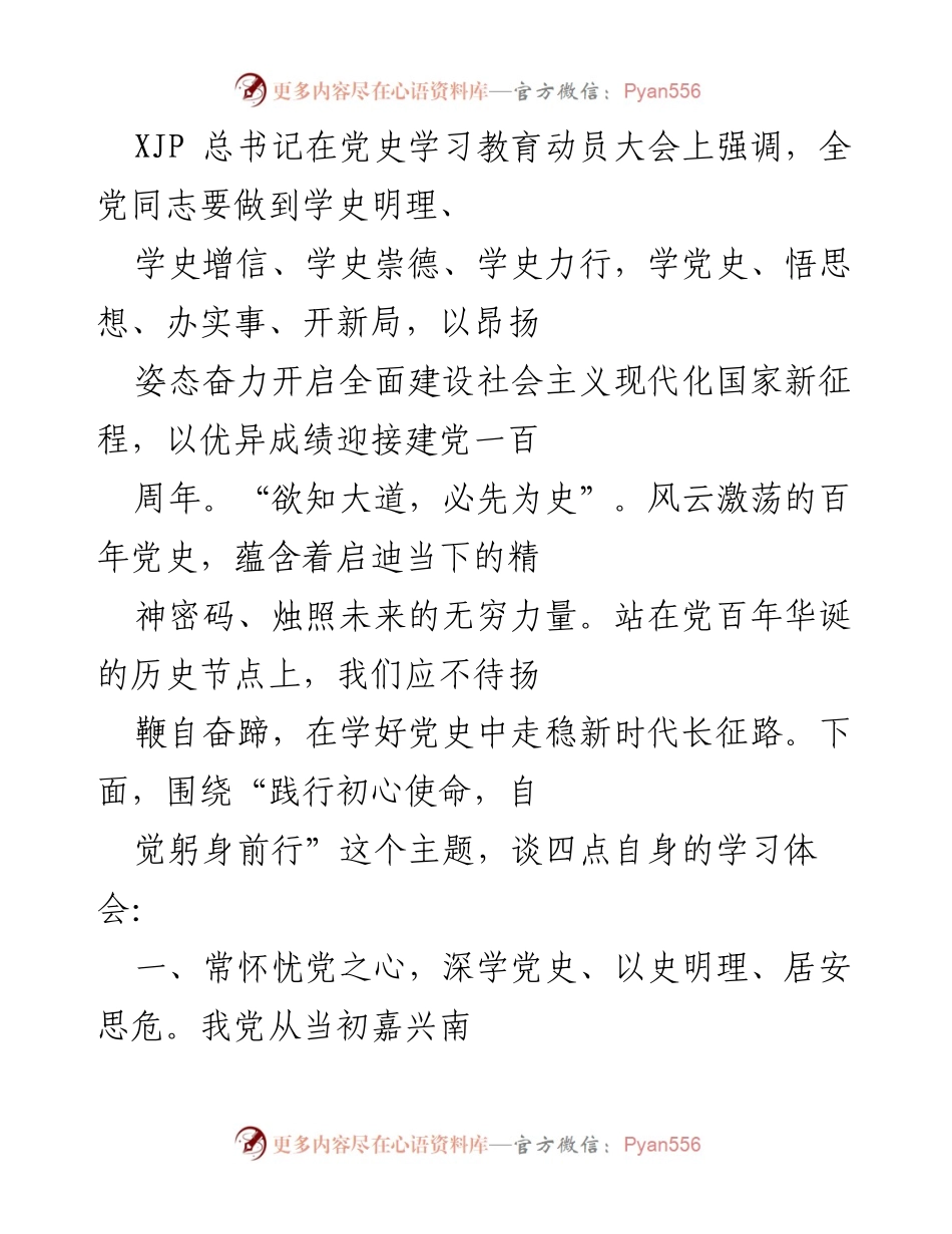 [发言] 党史学习教育动员大会 - 深学党史，践行初心使命.docx_第1页