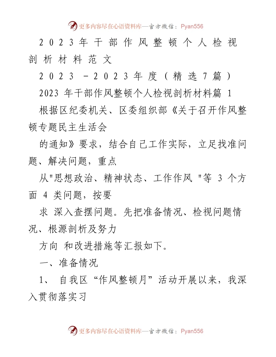 [发言] 作风整顿专题民主生活会 - 2023年干部作风整顿个人检视剖析报告.docx_第1页