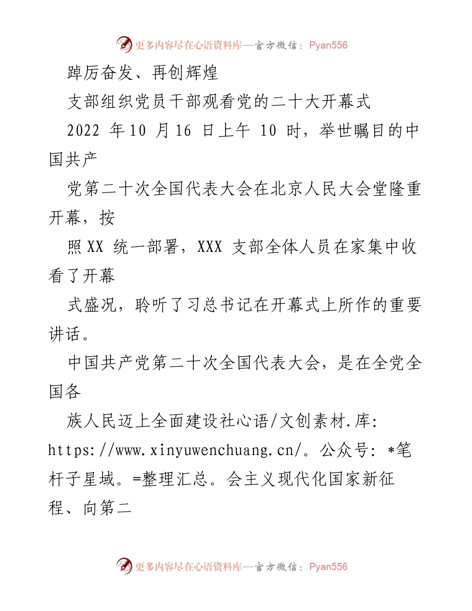 [发言] 党员干部观看党的二十大开幕式 - 贯彻党的二十大精神，奋发有为，共创辉煌.docx_第1页