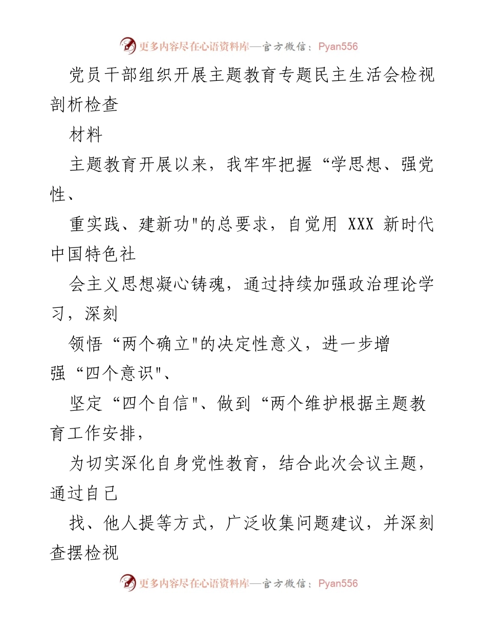 [发言] 党员干部主题教育民主生活会 - 党员干部自我检视与整改措施分析报告.docx_第1页