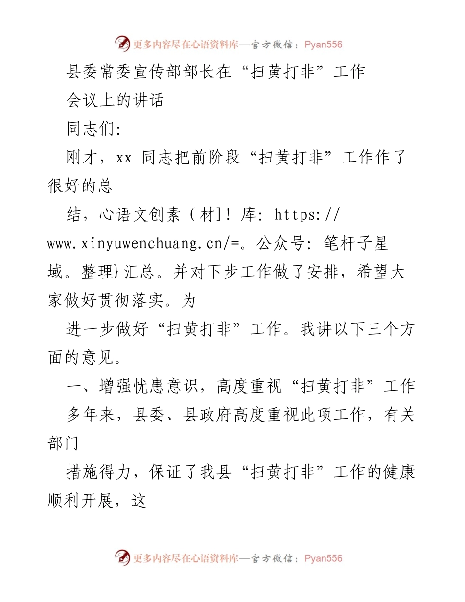 [发言] 会议 - 加强“扫黄打非”工作，确保文化市场健康稳定.docx_第1页