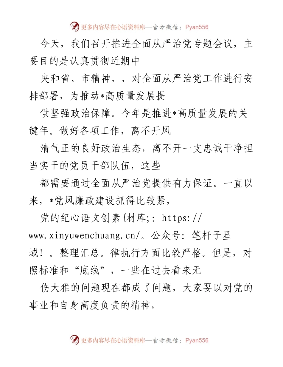 [发言] 会议 - 推进全面从严治党，确保高质量发展.docx_第1页