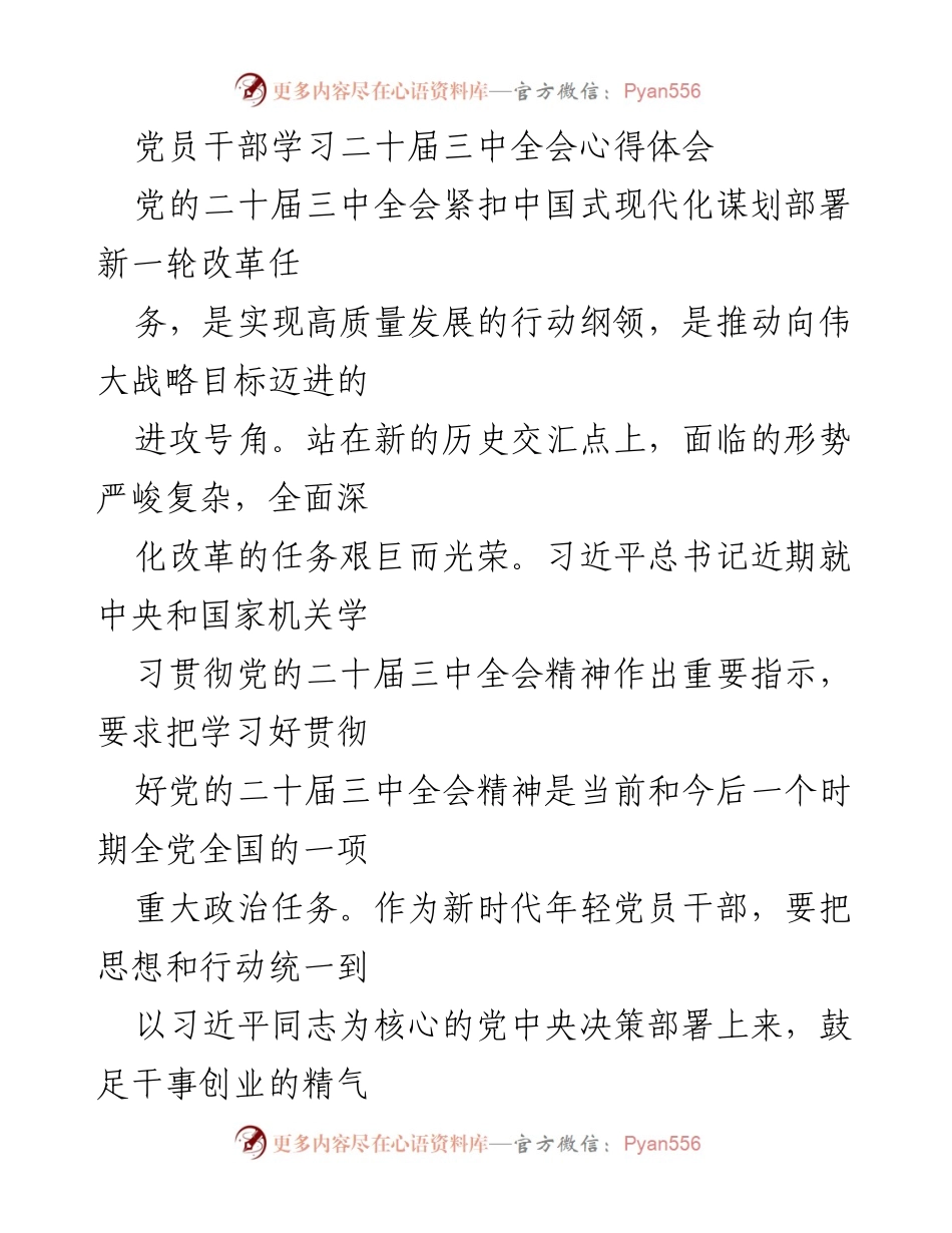 [发言] 党员干部学习交流会 - 深入学习贯彻党的二十届三中全会精神的体会与思考.docx_第1页