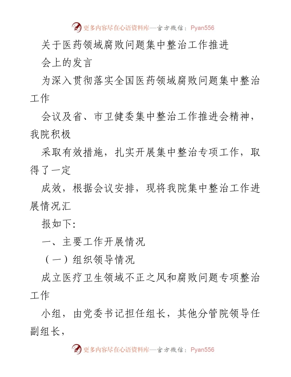 [发言] 会议 - 医药领域腐败问题整治工作进展汇报.docx_第1页