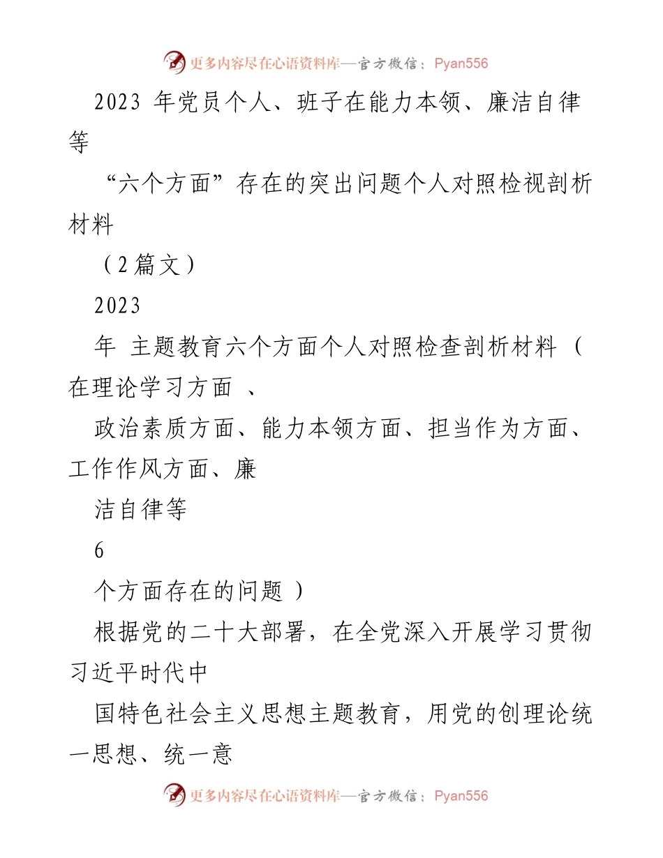 [发言] 党员民主生活会 - 2023年党员个人对照检视剖析材料总结.docx_第1页