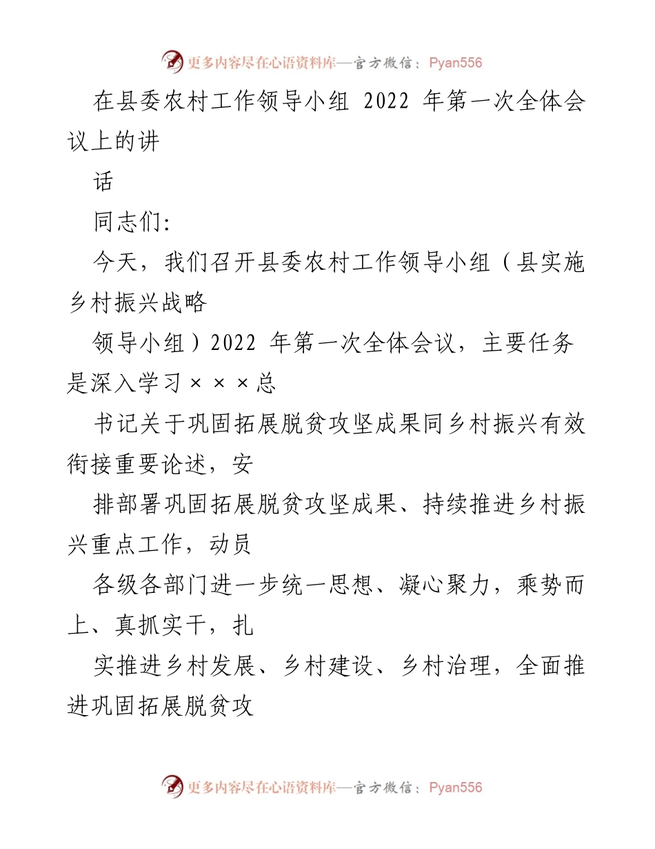 [发言] 会议 - 深入学习总书记重要论述，扎实推进乡村振兴工作.docx_第1页